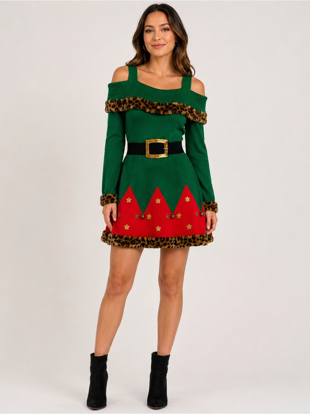 Holiday Time Christmas Elf Sweater Dress | Faux Fur Trim | Size Small (4-6)